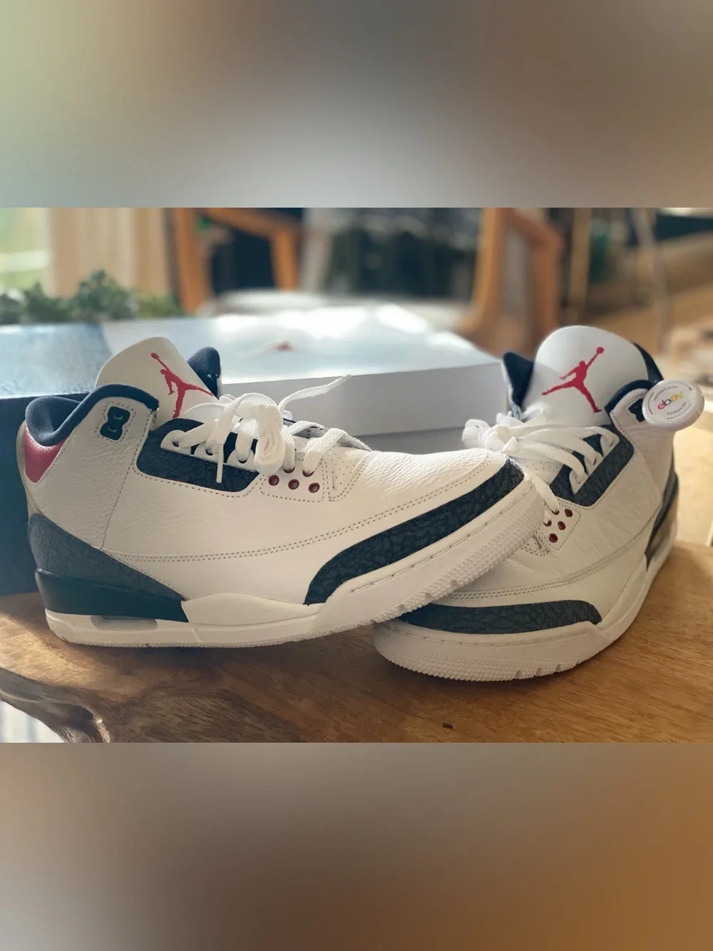Authenticated Nike Air Jordan 3 Retro Denim “Fire Red Denim” Sneakers